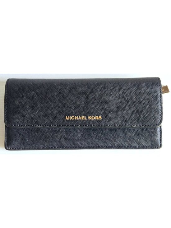 Michael Kors Handbags - Wallet Clutch (BLACK) Michael Kors Logo Credit Card Slots Zip Pocket in Back